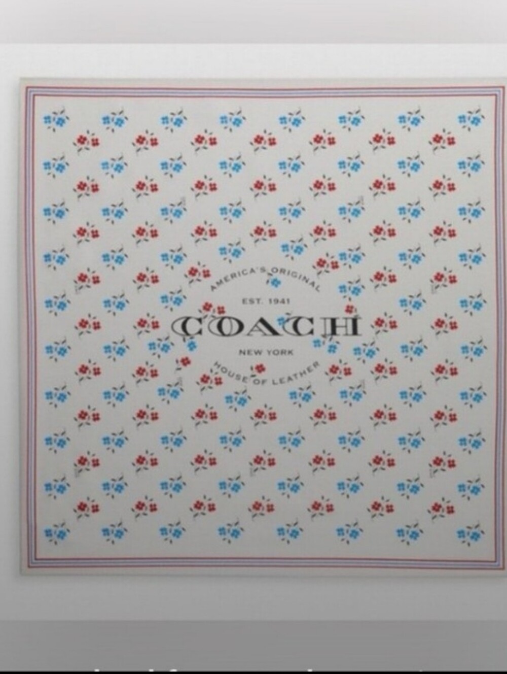 Coach White Floral Scarf with Red and Blue Accents